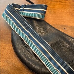 Anthropologie Black Crossbody Bag with Striped Strap (leather strap also inc)